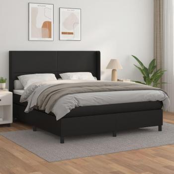 Cama box spring suave con colchón negro 160x200 cm en cuero sintético