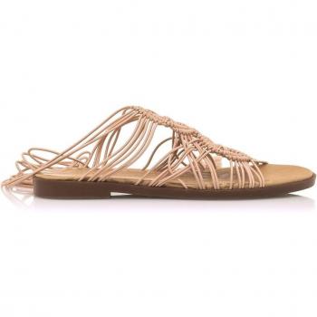Sandalias planas mujer maria beige con cierre lazo y puntera redonda