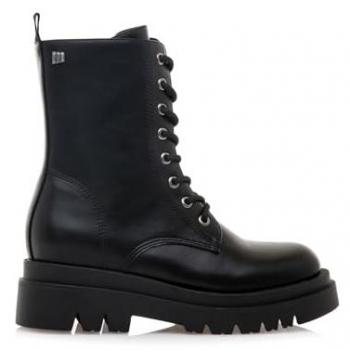 Botines Planos Mujer MTNG Tracky 59376 Negro con Cierre Cremallera y Puntera Redonda, Estilo Militar con Piso Grueso