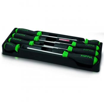 Inserto para carro de herramientas y kit de atornilladores TOPTUL GAAT0805, incluye un conjunto de 8 destornilladores con mangos ergonómicos, fabricados en acero al cromo-vanadio,
