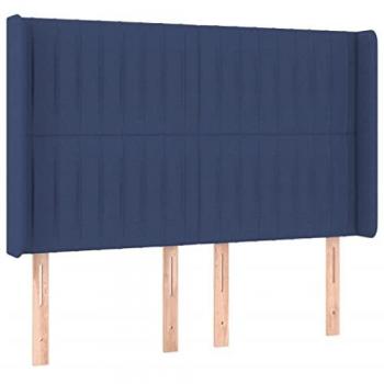 Cabecero con LED de tela azul 147x16x118/128 cm