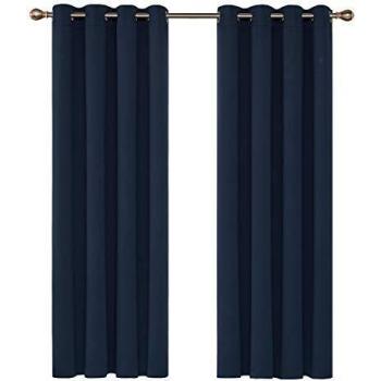 Deconovo Cortina Opacas Dormitorio Moderno con Aislamiento Térmico Color Liso Decoración Hogar 2 Paneles 140 x 175 cm Azul Marino