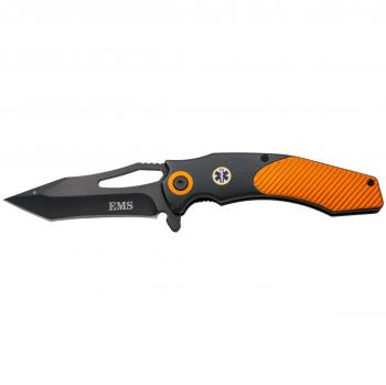 Navaja Third EMS K0819NR con mango de aluminio negro y naranja, hoja negra de 8,7 cm y clip - Herramienta versátil para deportes, pesca y caza
