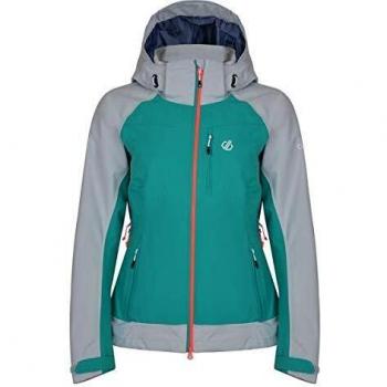 Dare2b Veritas' Lightweight Waterproof Breathable Taped Seams Detachable Hood Stretch Jacket Jackets Shell, Mujer, Caribbean Green/Argent Grey, 12