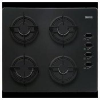 Zanussi ZGO62414BA Placa de gas, Gas on Glass, 4 fuegos, Quemador Wok, Mandos Laterales Giratorios, Entendido electrónico, Parrillas hierro fundido, Termopar de Seguridad, Negro, 60 cm