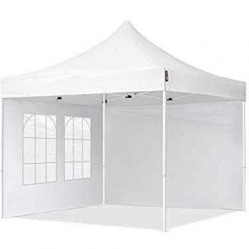 Gazebo Plegable TOOLPORT 3x3m de Acero con 2 Paneles Laterales y Ventanas Rectangulares, Color Blanco