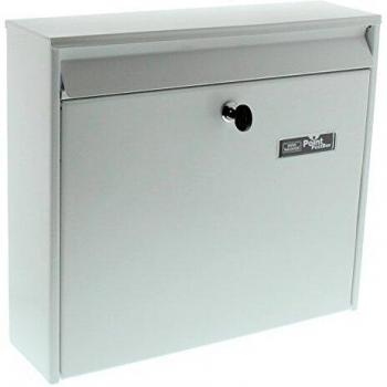 Buzón de correo MAIL 5877 W - Acero blanco, dimensiones 322x362x100 mm, cerradura con llave, formato DIN C4