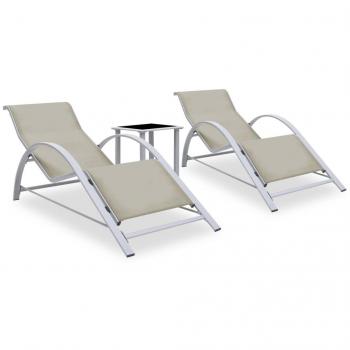 vidaXL Sun Loungers 2 pcs with Table Aluminium Cream