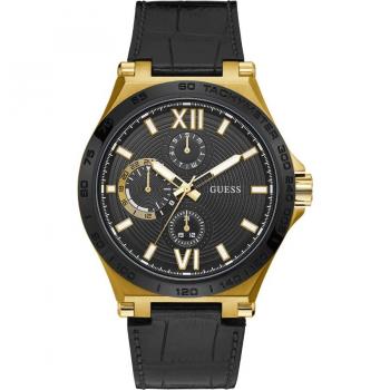 Guess Gold Stainless Steel Leather/Silicone Watch for Men - Black, One Size