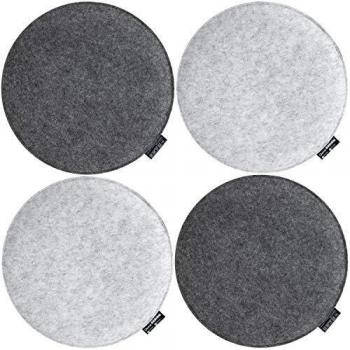 Cojines de Fieltro Reversibles para Sillas Ø 35x3 cm, Suaves y Cálidos, Set de 4, Color Gris