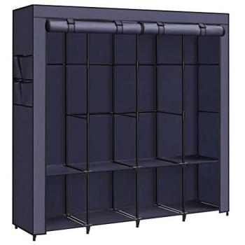 Armario de Ropa de Tela Portátil 45 x 170 x 167 cm, Azul Oscuro, con 4 Secciones para Colgar y Estantes, Ideal para Dormitorio y Salón
