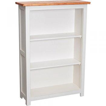 Librería Pequeña Country de Madera Maciza de Tilo con Estructura Blanca Envejecida y Acabado Natural 68x25x98 cm
