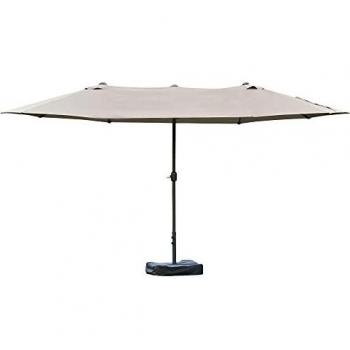 Parasol de Jardín XXL Rectangular 4,6x2,7m con Manivela y Base Incluida - Acero y Poliéster Alta Densidad Gris Claro