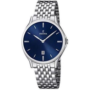 Reloj Festina Classics F16744/3 para Hombre, Esfera Azul, Caja y Correa de Acero Plateado