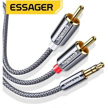 Cabo de áudio Essager 3,5 mm para 2 RCA macho - Adaptador divisor para TV e alto-falante