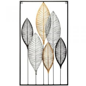 Cuadro Decorativo de Pared Hojas de Metal 37x65 cm - Estilo Natural y Moderno para el Hogar