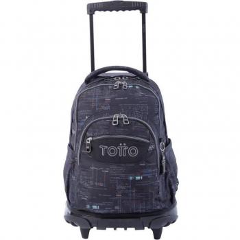 Mochila Escolar con Carro Totto Renglones 3CJ Letras Internet Negra