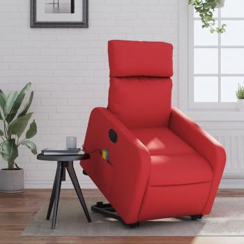 Sillón de masaje elevable eléctrico cuero artificial rojo Vidaxl 563624