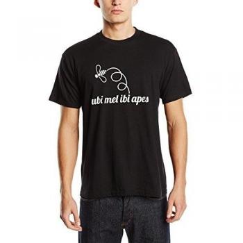 Shirtzshop - Camiseta de manga corta/larga con capucha, diseño de frase Ubi mel ibi ape negro Nero