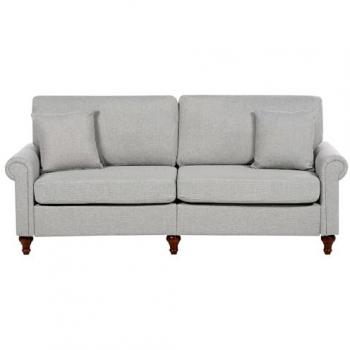 Sofá 3 plazas tapizado en tela gris claro estilo Chesterfield con respaldo bajo Ginnerup