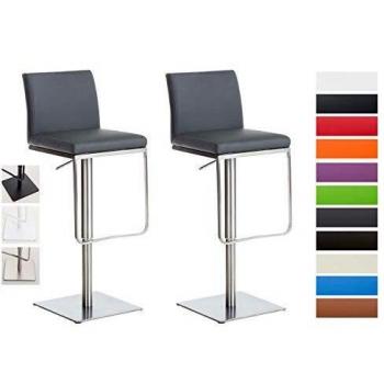 Set de 2 Taburetes Bar Panama con Tapizado en Cuero Sintético Gris y Estructura de Acero Inoxidable, Altura Ajustable y Giratorios