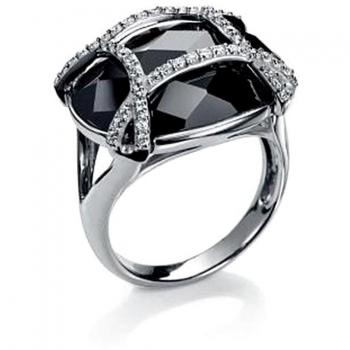 Sortija Viceroy 8007A012-35 plata Ley 925m talla 12 piedra oval negra pequeñas blancas