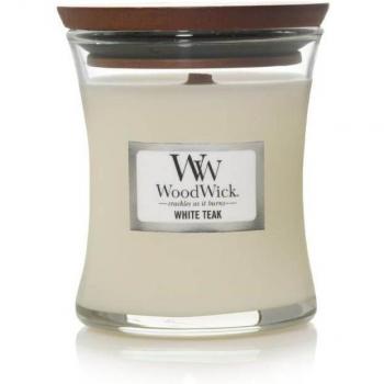 Woodwick Velas Mini Teak White - Tecnología PLUSWICK | Aromas Acogedores, Fragancias para habitaciones, Velas perfumadas White Teak Mini Jar