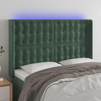 Cabecero LED de Terciopelo Verde Oscuro 147x16x118/128 cm