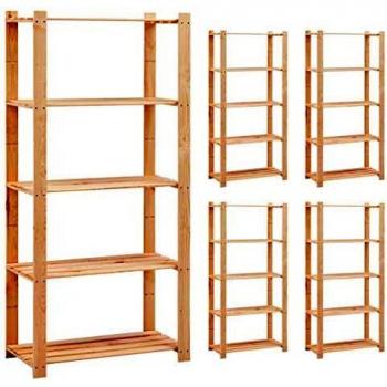 vidaXL 5-Tier Storage Racks, 5 pcs, 80x38x170 cm, Solid Pinewood, 250 kg