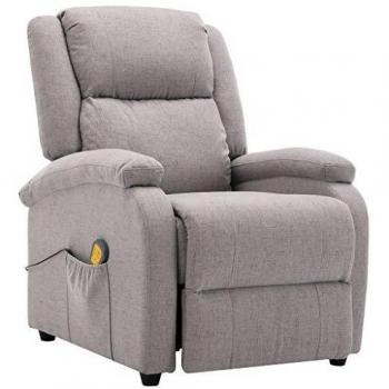 vidaXL Sillón Masaje Eléctrico y Reclinable Tela Comedor Casa Hogar Sofá Silla Habitación Dormitorio Mobiliario Mueble Decoración Asiento Gris Claro