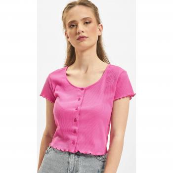 Urban Classics Women's Cropped Ribbed Button-Up Tee in Light Purple