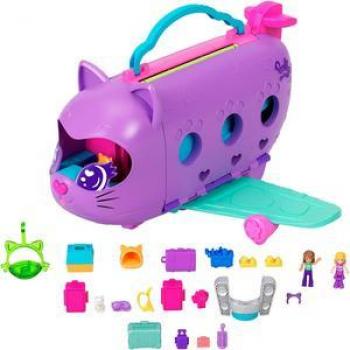 Polly Pocket - Estuche de juego muñeca avión gatito con figura de Polly, accesorios temáticos y diseño compacto para llevar