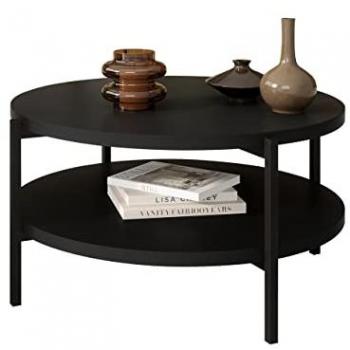 Mesa de café redonda Providence 177, aglomerado laminado negro, diámetro 85 cm, altura 43 cm