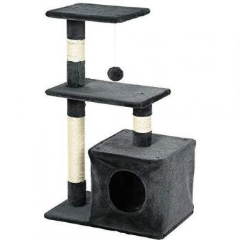Pawhut Árbol Rascador para Gatos Centro de Múltiples Actividades de Mascotas con Postes Sisal Plataformas Caja Bola Colgante Estilo Elegante 50x30x80 cm Gris