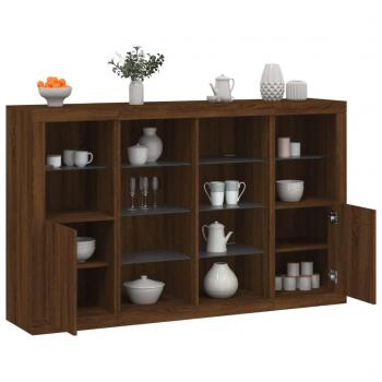 Aparador con luz LED 3 piezas madera de ingeniería marrón roble, mueble de almacenaje de salón, armarios con puertas, cajón de madera, buffet para salón moderno, armario auxiliar, armario de almacenamiento