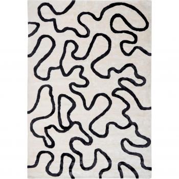 Alfombra moderna de viscosa y lana blanca y negra con patrón abstracto 160 x 230 cm Kappar
