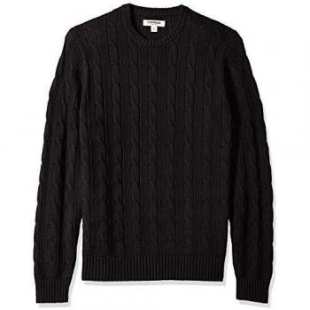 Marca Amazon - Goodthreads - Jersey de algodón suave de punto trenzado con cuello redondo para hombre, Negro