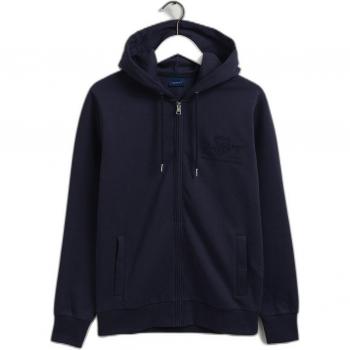 GANT Men's Archive Tonal Full Zip Hoodie - Casual Cotton Sweatshirt in Evening Blue