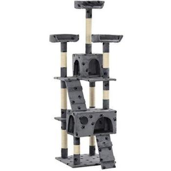 vidaXL Rascador de Gatos Poste Sisal 170 cm Gris Huellas Árbol Arañar Juguete