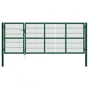 vidaXL Puerta de Valla de Jardín con Postes 350x120 Acero Verde Cancela Cerca