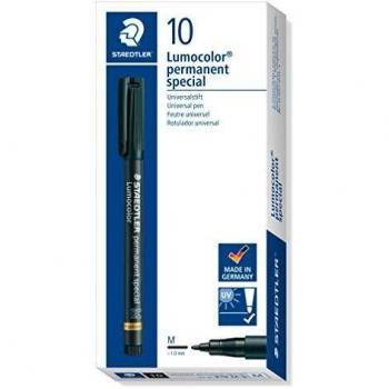 STAEDTLER Lumocolor, Rotuladores permanentes de punta fina. Pack de 10 marcadores de color negro