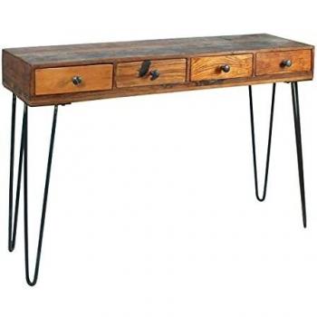 Vidal Regalos Mueble Auxiliar Mesa Consola Madera y Metal Estilo Rustico 4 Cajones 110 cm