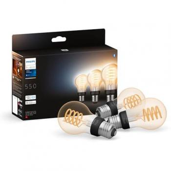 Philips Hue White Ambiance E27 Filamento 3er Pack 550lm, 7W, Dimmable, Luz Cálida a Fría