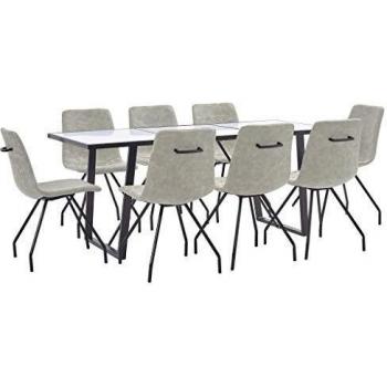 vidaXL Juego de Comedor 9 Piezas de Cuero Sintético Mobiliario Decoración Interior Casa Hogar Robusto Duradero Resistente Funcional Práctico Útil Gris