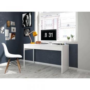 Escritorio Reversible DMORA con Dos Cajones, Color Blanco Brillante, Medidas 138 x 75 x 50 cm