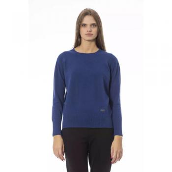 Baldinini Trend Blue Wool Crew Neck Sweater - IT48|XXL, Female, Round-neck Knitwear, Color: Blue, Size: XL