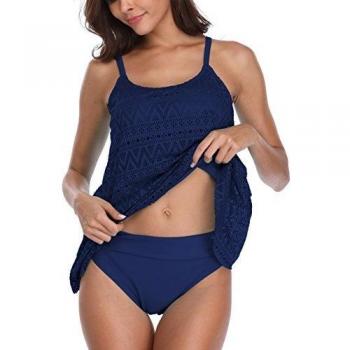 FLYILY Mujer Tankini baño de Malla para Conjunto de Dos Piezas Bikini de Cintura Alta Tallas Grandes