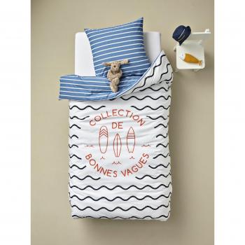 VERTBAUDET Conjunto funda nórdica + funda de almohada infantil BUENAS OLAS AZUL OSCURO LISO CON MOTIVOS 141