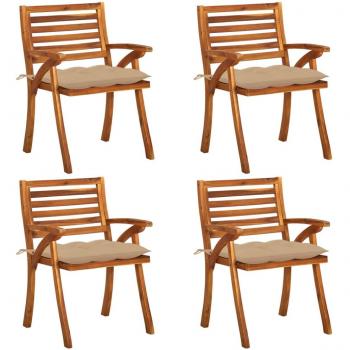 Sillas de jardín con almohadas 4 piezas de madera maciza de Acacia