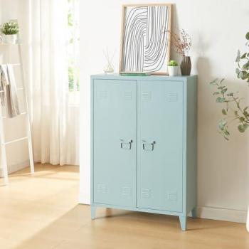 Armario Metálico de Oficina Oripää con 2 Estantes Regulables y Ventilación Óptima - Acero 110x75x33 cm - Azul Grisáceo